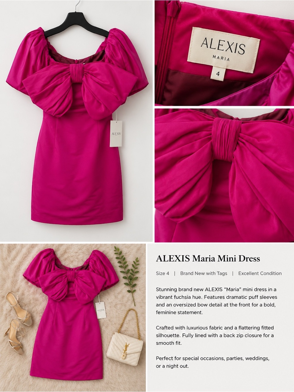 Alexis Mini Dress in Vibrant Fuchsia with Statement Bow